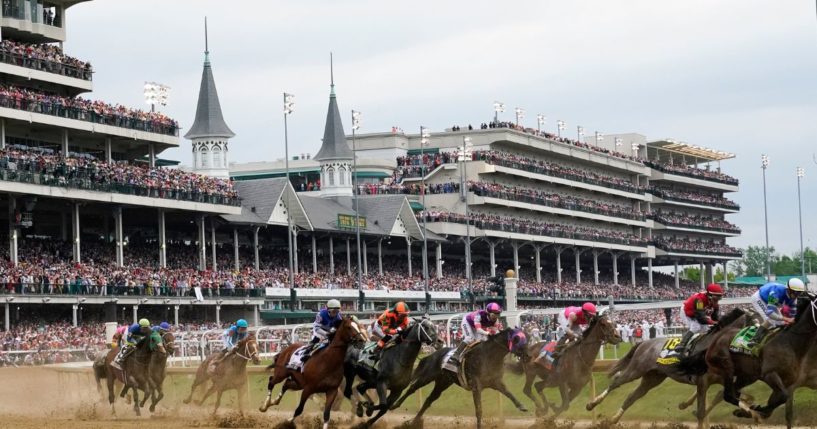 Horses race at Churchill Downs in Louisville, Kentucky, during the Kentucky Derby, on May 6.