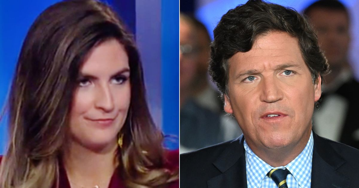In 2017, then-Fox News host Tucker Carlson, right, interviewed Kaitlan Collins, left, and she defended then-President Donald Trump.