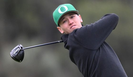Oregon's Gregory Solhaug plays in an NCAA golf tournament in Westlake Village, California, on Jan. 30.