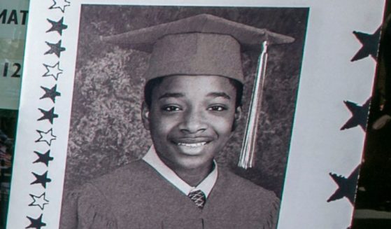 A photo of Jordan Neely is displayed on a sign during a news conference in New York City on Friday.