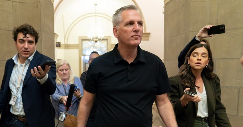 House Speaker Kevin McCarthy arrives to his office on Capitol Hill in Washington on Monday after striking a weekend deal on the nation's debt ceiling with President Joe Biden.