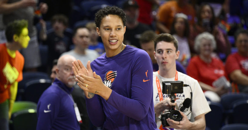 Phoenix Mercury center Brittney Griner walks on the court before the team's WNBA basketball game against the Washington Mystics, Friday, June 16, 2023, in Washington.