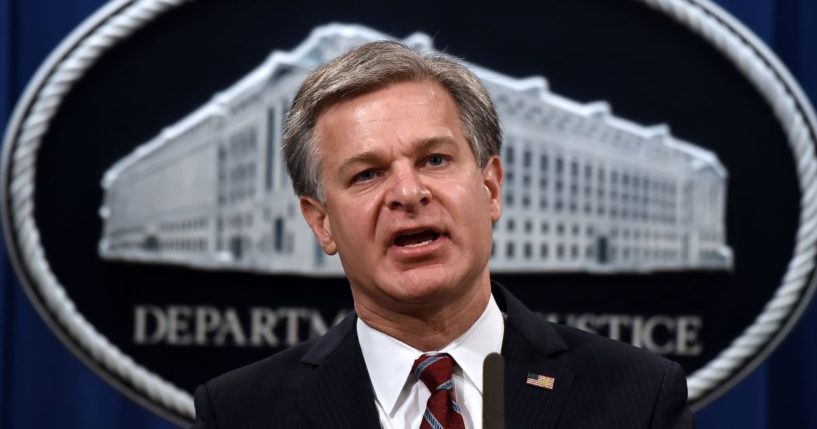 Federal Bureau of Investigation Director Christopher Wray announces significant law enforcement actions related to the illegal sale of drugs and other illicit goods and services on the Darknet during a press conference at the Department of Justice Sept. 22, 2020, in Washington, D.C.