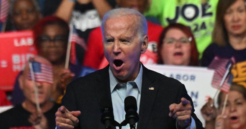 President Joe Biden speaks during a campaign rally in Philadelphia on Saturday.