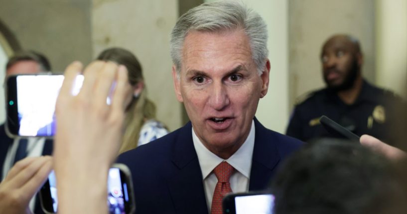 Speaker of the House Kevin McCarthy speaks to members of the media in the U.S. Capitol in Washington, D.C., on June 7.