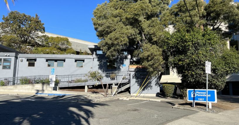 A stock photo shows a blue and white Planned Parenthood sign and a gray building in Walnut Creek, California, on Nov. 13, 2022.