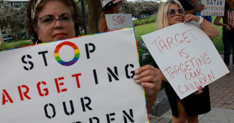 People protest outside of a Target store on Thursday in Miami.