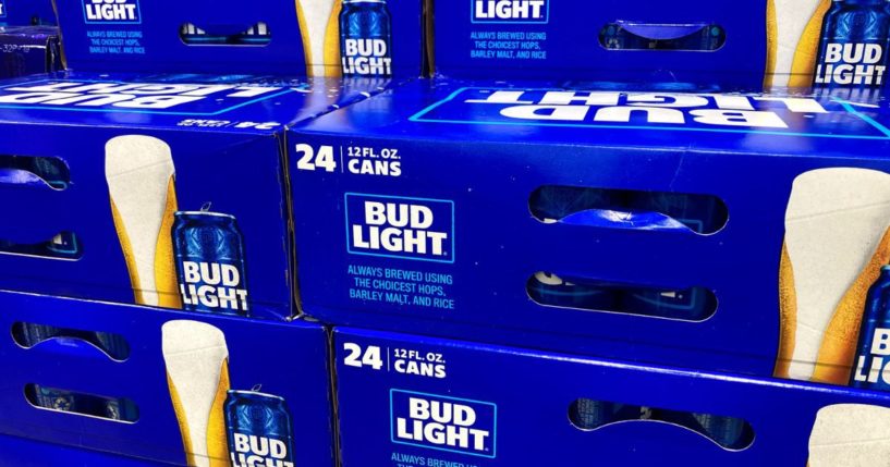 Boxes of Bud Light beer are seen at a liquor store in Buffalo Grove, Illinois, on April 25.