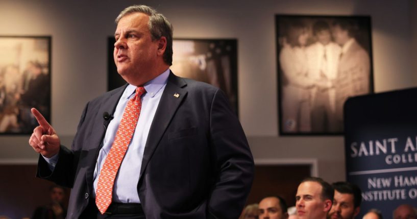 Former New Jersey Gov. Chris Christie speaks at a town-hall-style event at the New Hampshire Institute of Politics at Saint Anselm College on June 6 in Manchester, New Hampshire.