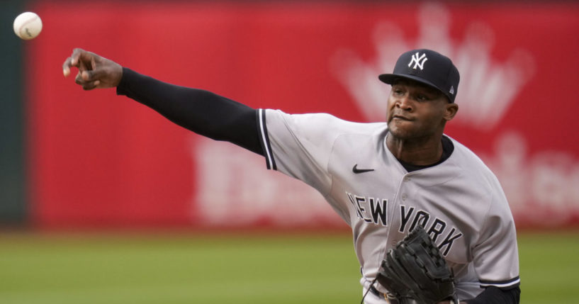 New York Yankees pitcher Domingo Germán throwing