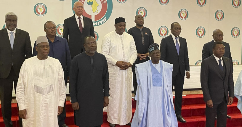 Nigeria President, Bola Ahmed Tinubu, second from left, poses , for a group photograph with other West Africa leaders after a meeting in Abuja Nigeria, Sunday, July 30, 2023. At an emergency meeting Sunday in Abuja, Nigeria, the West African bloc known as ECOWAS said that it was suspending relations with Niger, and authorized the use of force if President Mohamed Bazoum is not reinstated within a week. The African Union has issued a 15-day ultimatum to the junta in Niger to reinstall the democratically elected government.