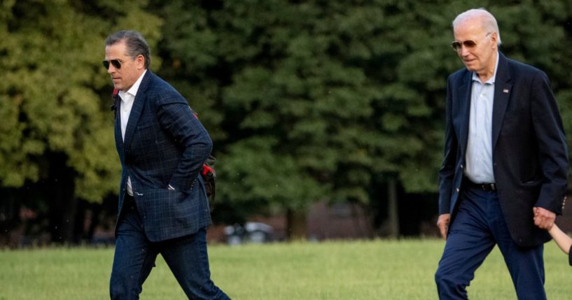 President Joe Biden and his son Hunter Biden arrive at Fort McNair, Sunday, June 25, 2023, in Washington. The Biden's are returning from Camp David.