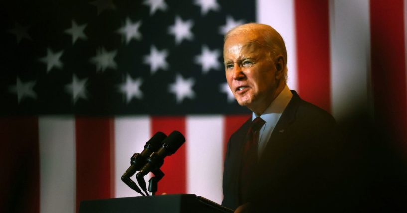 President Joe Biden speaks on Thursday in Philadelphia.