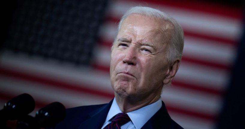 President Joe Biden speaks in Auburn, Maine, on Friday.