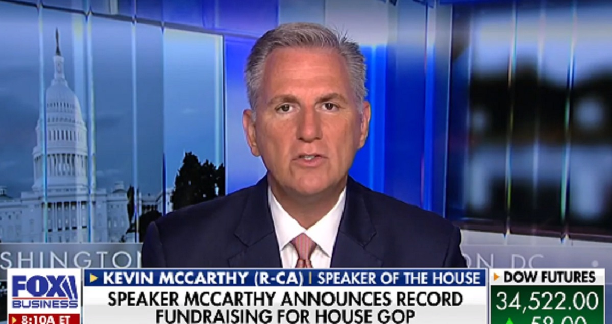 House Speaker Kevin McCarthy is pictured from a Wednesday interview on Fox Business Network.