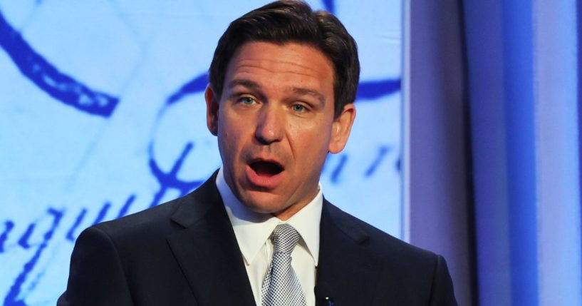 Florida Gov. Ron DeSantis speaks during the Moms for Liberty Joyful Warriors national summit in Philadelphia, Pennsylvania, June 30.