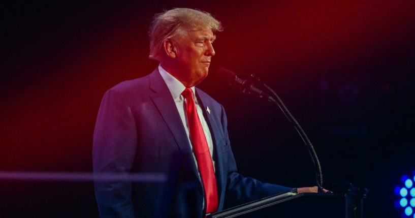 Former President Donald Trump speaks at the Turning Point Action conference in West Palm Beach, Florida, on July 15.