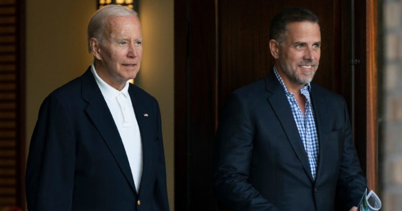 President Joe Biden and his son Hunter Biden leave Holy Spirit Catholic Church in Johns Island, South Carolina, after attending a Mass on Aug. 13, 2022.