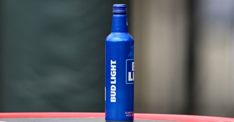 A view of a Bud Light bottle on a table at the baseball game between the Baltimore Orioles and the Kansas City Royals at Oriole Park at Camden Yards on June 11 in Baltimore.