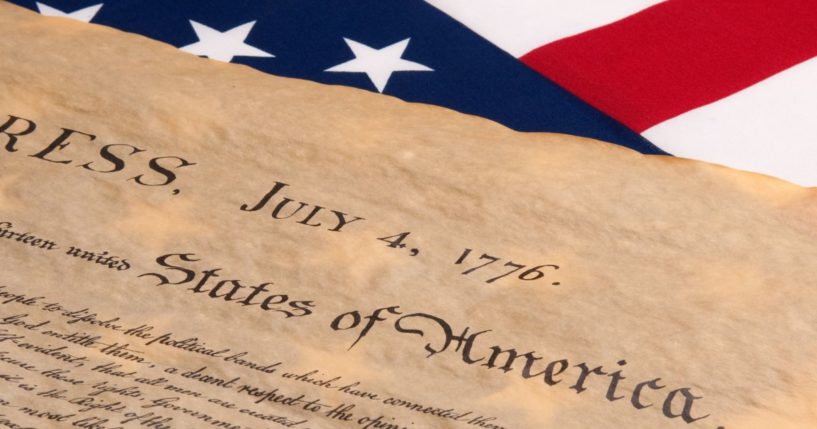 The Declaration of Independence is seen in the above stock image.