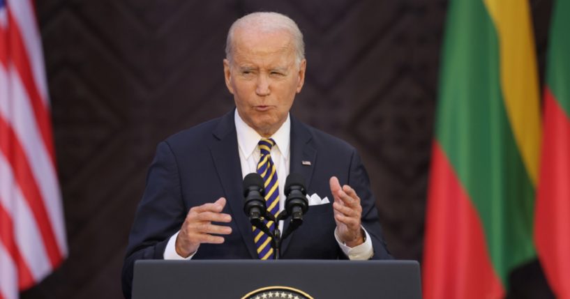 President Joe Biden addresses an audience Wednesday in Vilnius, Lithuania.