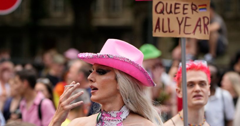 Participants march at the Christopher Street Day Pride Parade in Duesseldorf, Germany, on June 10.