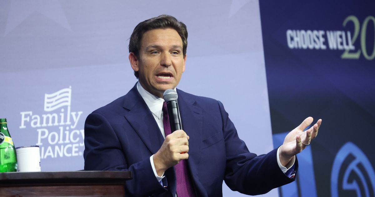 Florida Governor Ron DeSantis speaks to guests at the Family Leadership Summit on July 14, 2023 in Des Moines, Iowa.