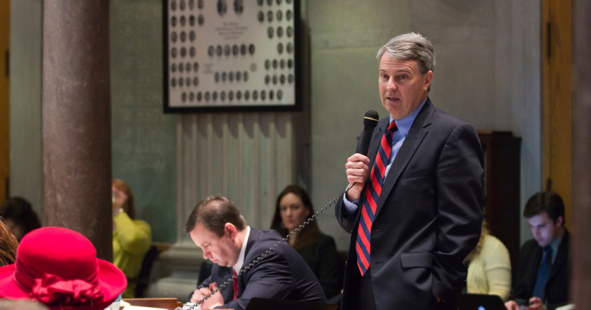 Then-Tennessee state Sen. Roy Herron speaks on the Senate floor in Nashville, Tennessee, on Feb. 23, 2012.