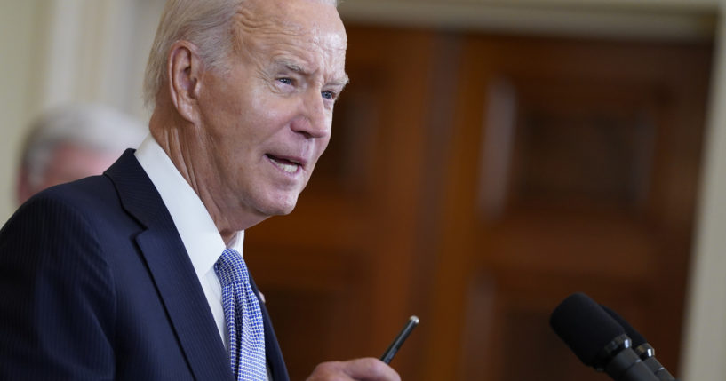 President Joe Biden speaks on the anniversary of the Inflation Reduction Act during an event in the East Room of the White House in Washington, D.C., on Aug. 16.