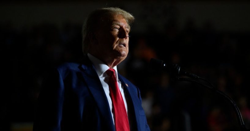 Former President Donald Trump speaks to supporters on Saturday in Erie, Pennsylvania.