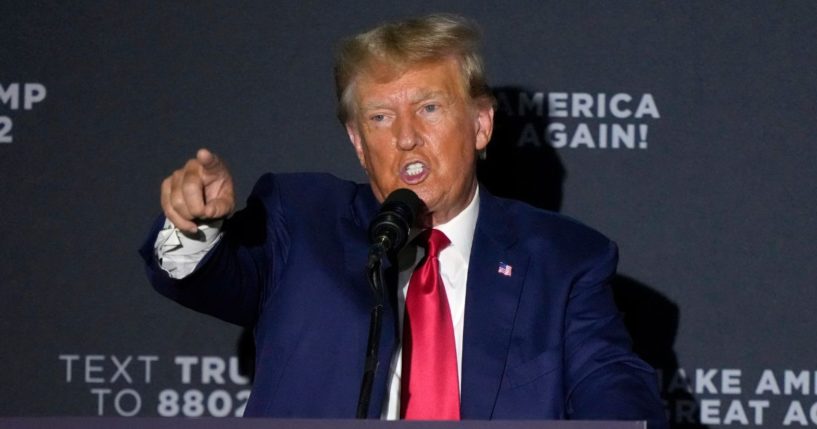 former President Donald Trump speaking at a campaign rally