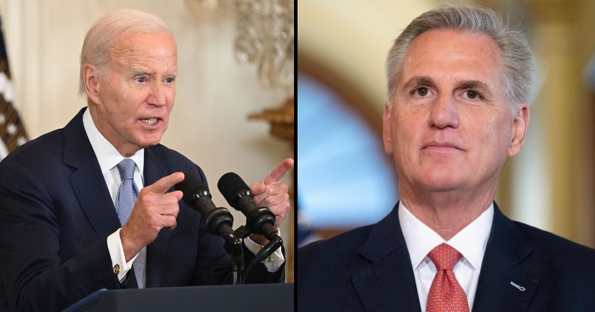 President Joe Biden speaks at the White House in Washington, D.C., on Tuesday. House Speaker Kevin McCarthy speaks to the media at the U.S. Capitol in Washington on July 27.