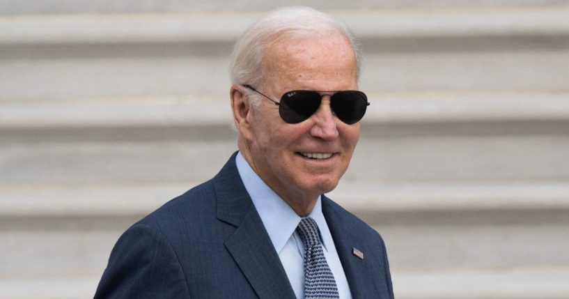 President Joe Biden walks to Marine One prior to departing from the South Lawn of the White House in Washington, D.C., on Friday.