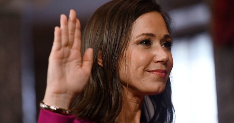 Sen. Katie Britt, 41, is sworn in for the 118th Congress in the Old Senate Chamber of the U.S. Capitol in Washington, D.C., on Jan. 3.