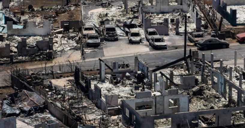 A general view shows the aftermath of the devastating wildfire in Lahaina, Hawaii, on Tuesday, two weeks after the deadly blaze.