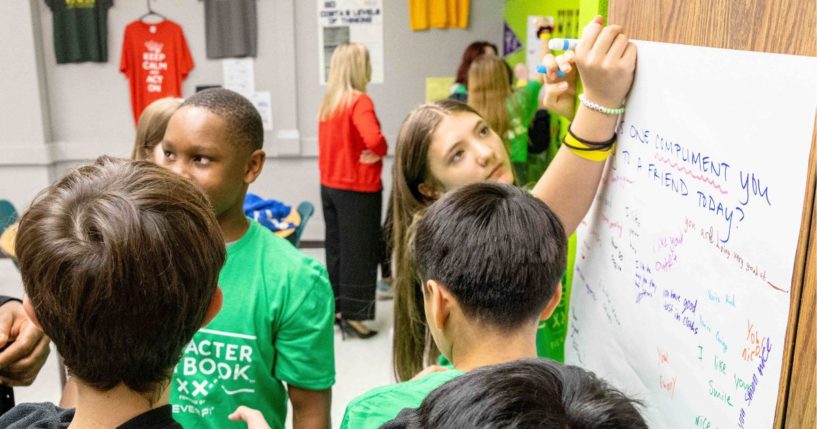 Students work in the James Bridger Middle School on April 25.