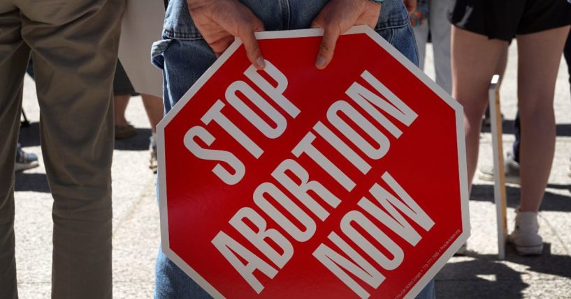 Pro-life demonstrators gather for a rally on June 24 in Chicago.