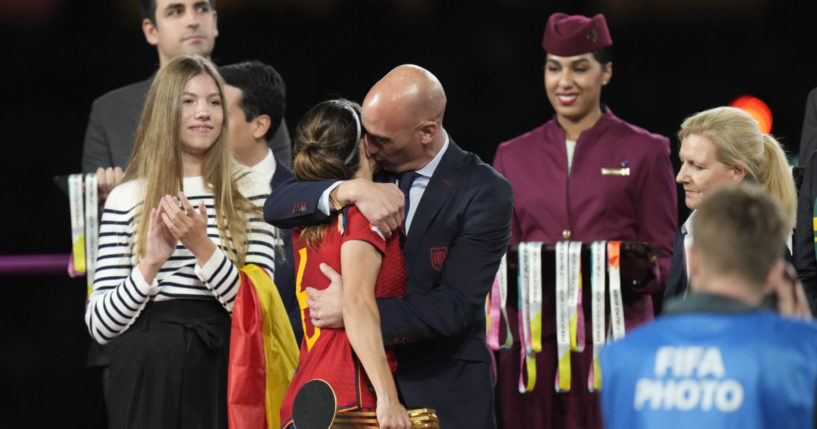 Luis Rubiales hugs Spain's Aitana Bonmati