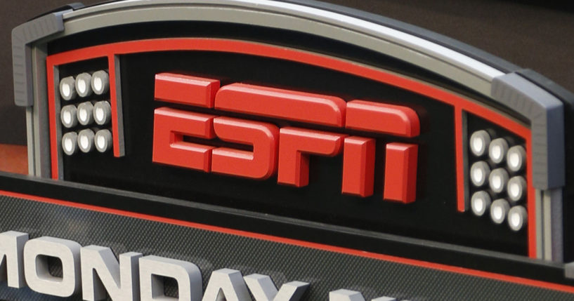 This Sept. 16, 2013 photo shows the ESPN logo prior to an NFL football game between the Cincinnati Bengals and the Pittsburgh Steelers, in Cincinnati.