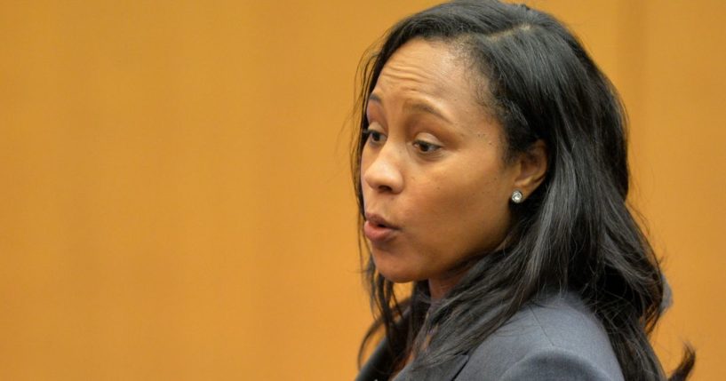 Fulton ADA Fani Willis makes the opening statement for the prosecution in a case against 12 former Atlanta Public Schools educators and administrators, in Atlanta, Monday, Sept. 29, 2014, in Fulton County Superior Court.