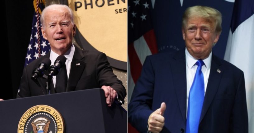 President Joe Biden, left; former President Donald Trump, right.