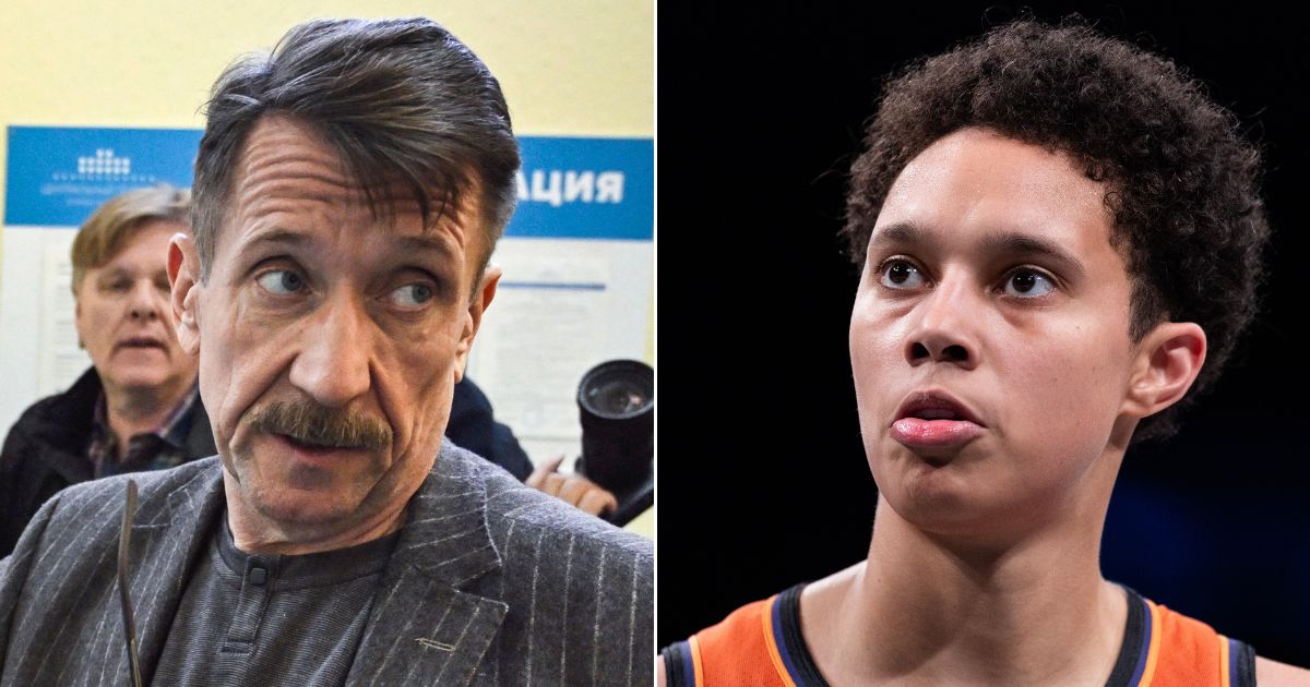 Russian arms dealer Viktor Bout, seen at left in Moscow on April 7, was traded for WNBA star Brittney Griner, right, in a controversial prisoner exchange in December.