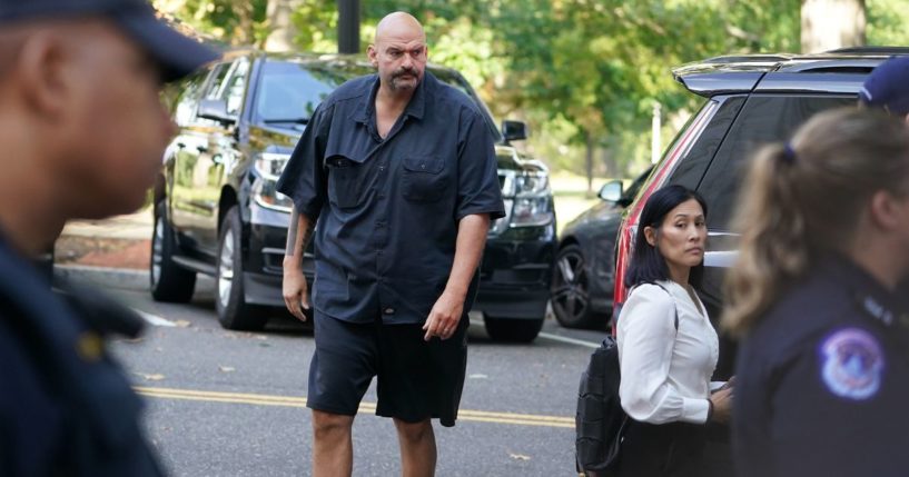 Democratic Sen. John Fetterman of Pennsylvania arrives at the Russell Senate Office Building on Capitol Hill in Washington on Wednesday.