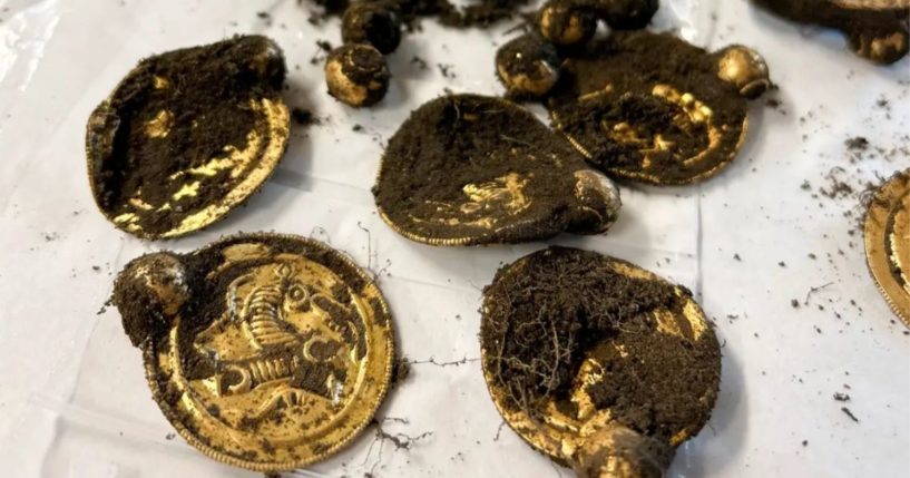 Erlend Bore was out getting exercise in Rennesøy, Norway, when he stumbled across the "archaeological find of the century," which included these gold medallions.