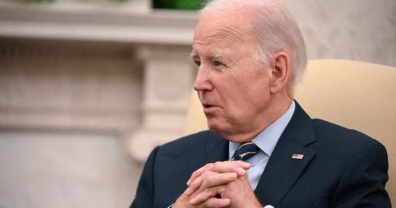 President Joe Biden speaks during a meeting in the Oval Office of the White House in Washington, D.C., on Thursday.