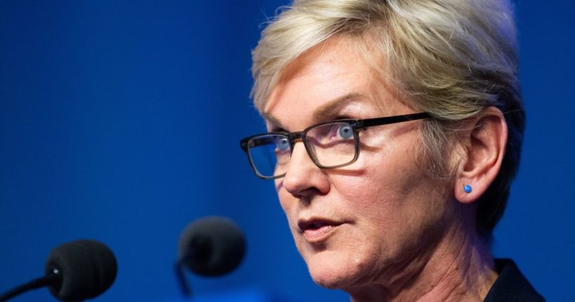 Secretary of Energy Jennifer Granholm speaks at the 67th Annual Regular Session of the General Conference of the International Atomic Energy Agency in Vienna, Austria, on Monday.