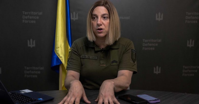 Sarah Ashton-Cirillo speaks during an interview in Kyiv on Sept. 7.