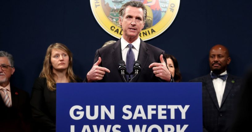 California Gov. Gavin Newsom speaks during a press conference on gun control Feb. 1 in Sacramento.