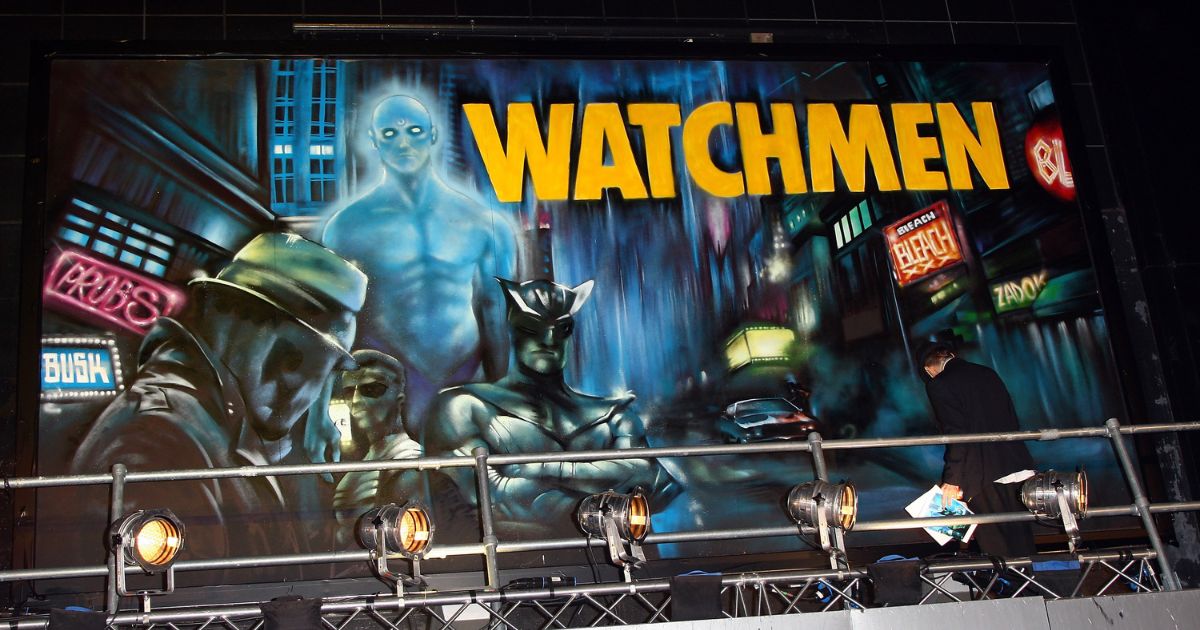 A sign promotes the U.K. premiere of "Watchmen" -- based on Alan Moore's acclaimed graphic novel -- at the Odeon, Leicester Square, in London on Feb. 23, 2009.