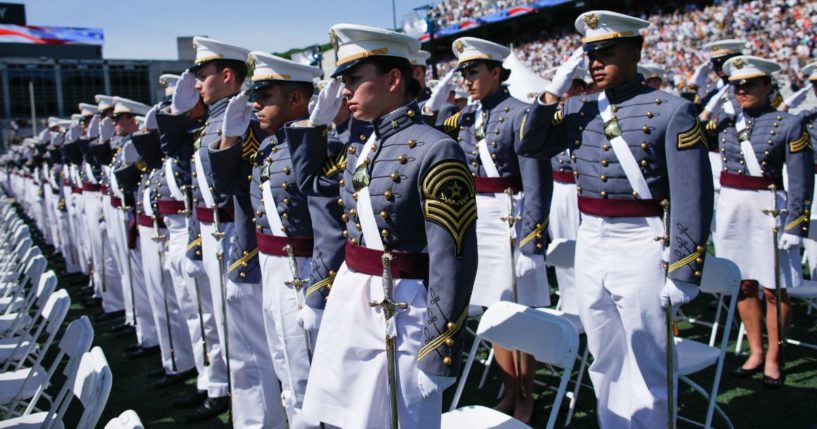 Class of 2023 cadets attend their graduation at the US Military Academy West Point, on May 27 in West Point, New York. A group is suing the school, accusing it of racial discrimination in its admission practices.